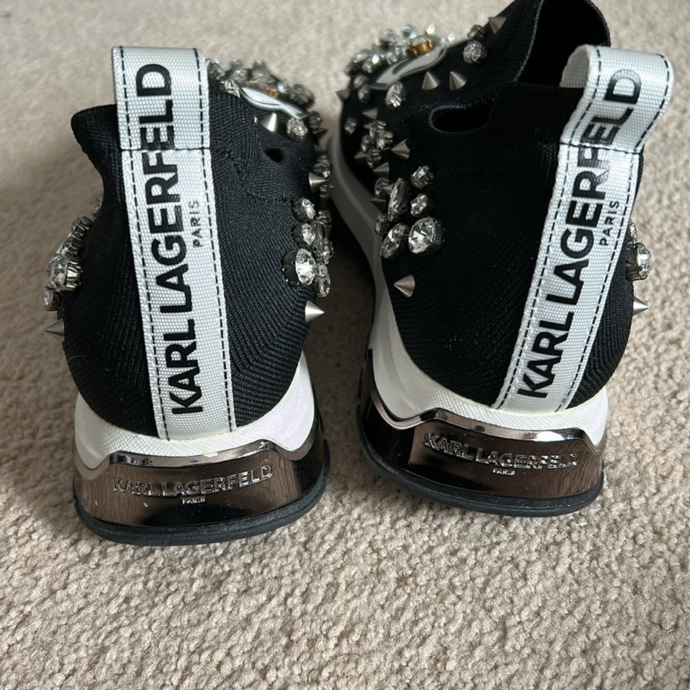Karl Lagerfeld Black and White Crystal Sneakers - Picture 6 of 9